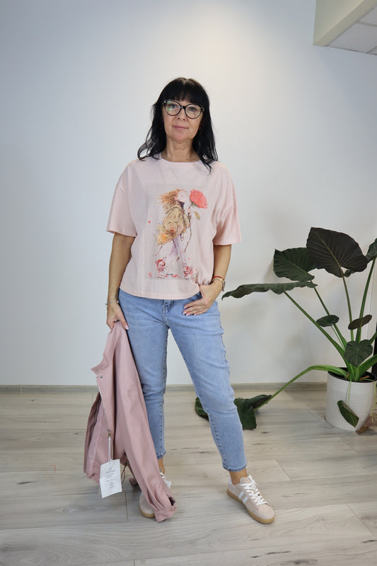 T-shirt bawełniany dziewczynka z kwiatem